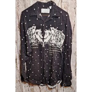 Sahara Club Men's Medium Black Medieval Horse Patrn Button up Long sleeve Shirt